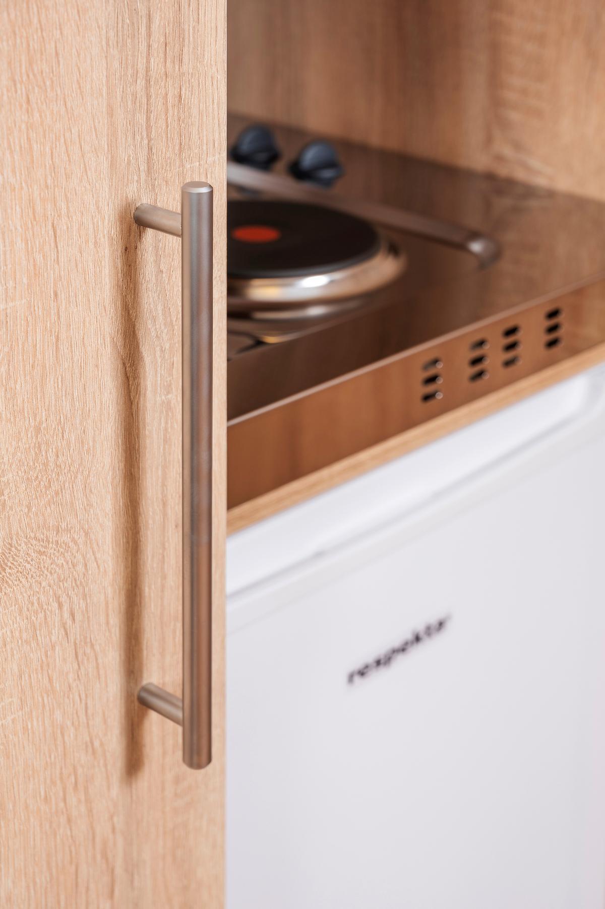 Schrankküche Grau Kühlschrank + Kochfeld B: ca. 104 cm - Edelstahlfarben/Eichefarben, KONVENTIONELL, Holzwerkstoff/Metall (104/193/67cm) - Respekta