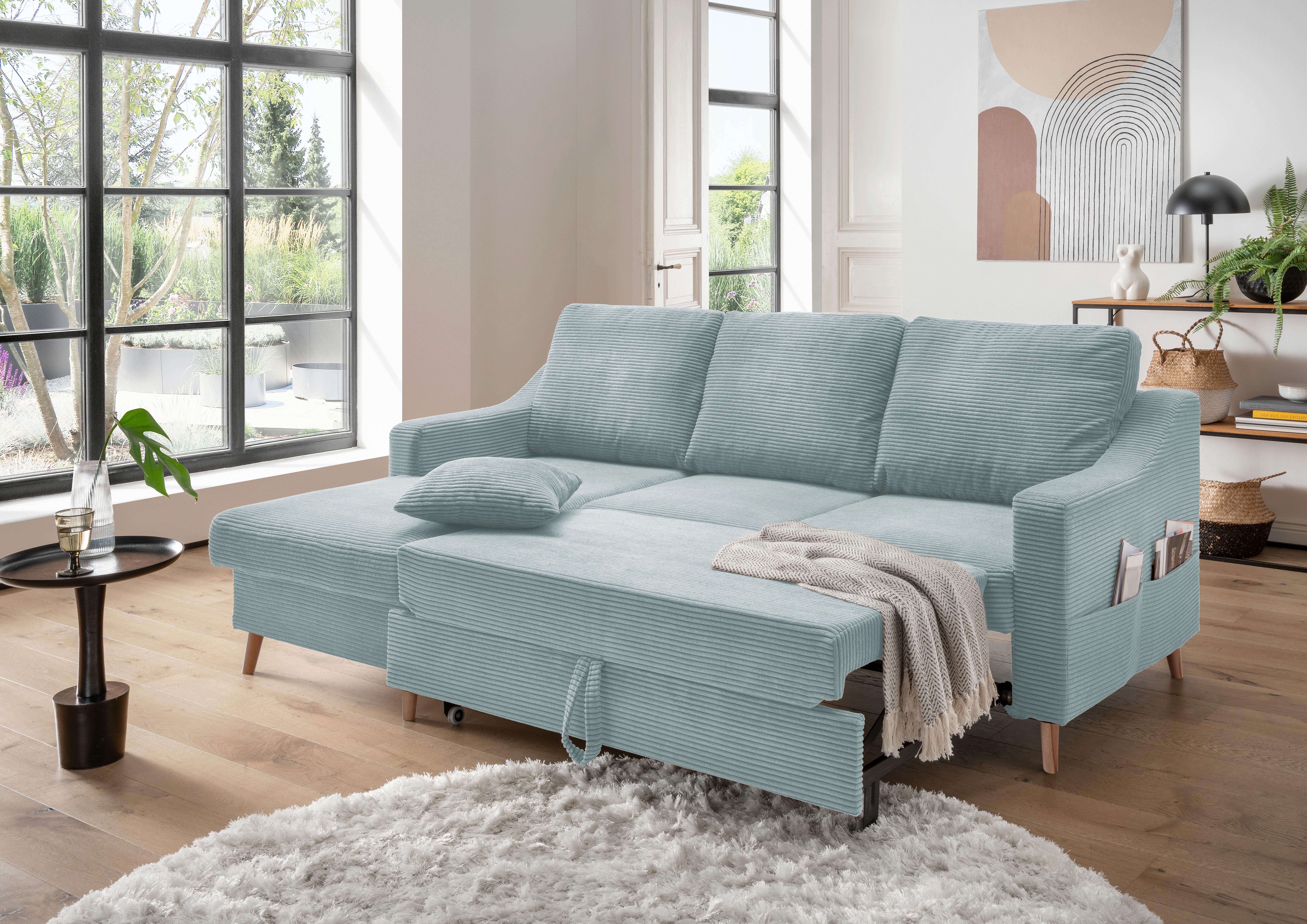 Ecksofa Valentina Hellblau Cord - Naturfarben/Hellblau, Design, Holz/Textil (150/228cm) - P & B