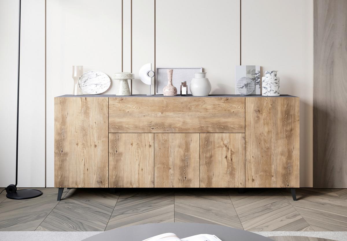 SIDEBOARD SIDEBOARD PHUKET 180 - Kastanieneichefarben/Anthrazit, Design, Holzwerkstoff/Kunststoff (180/76/37,5cm) - Livetastic
