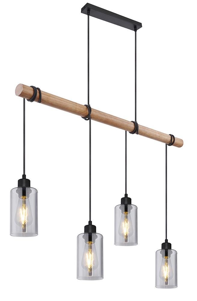 Hängeleuchte Hadera max. 60 Watt - Schwarz/Braun, Natur, Glas/Holz (98/15/130cm) - Globo