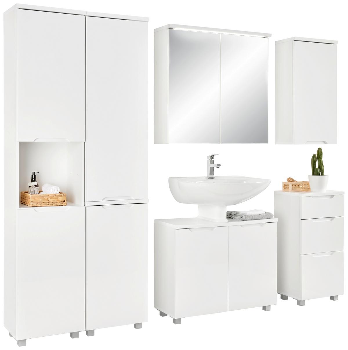 Hochschrank in Weiß - Silberfarben/Weiß, MODERN, Holzwerkstoff/Kunststoff (40/194/32cm) - Mömax