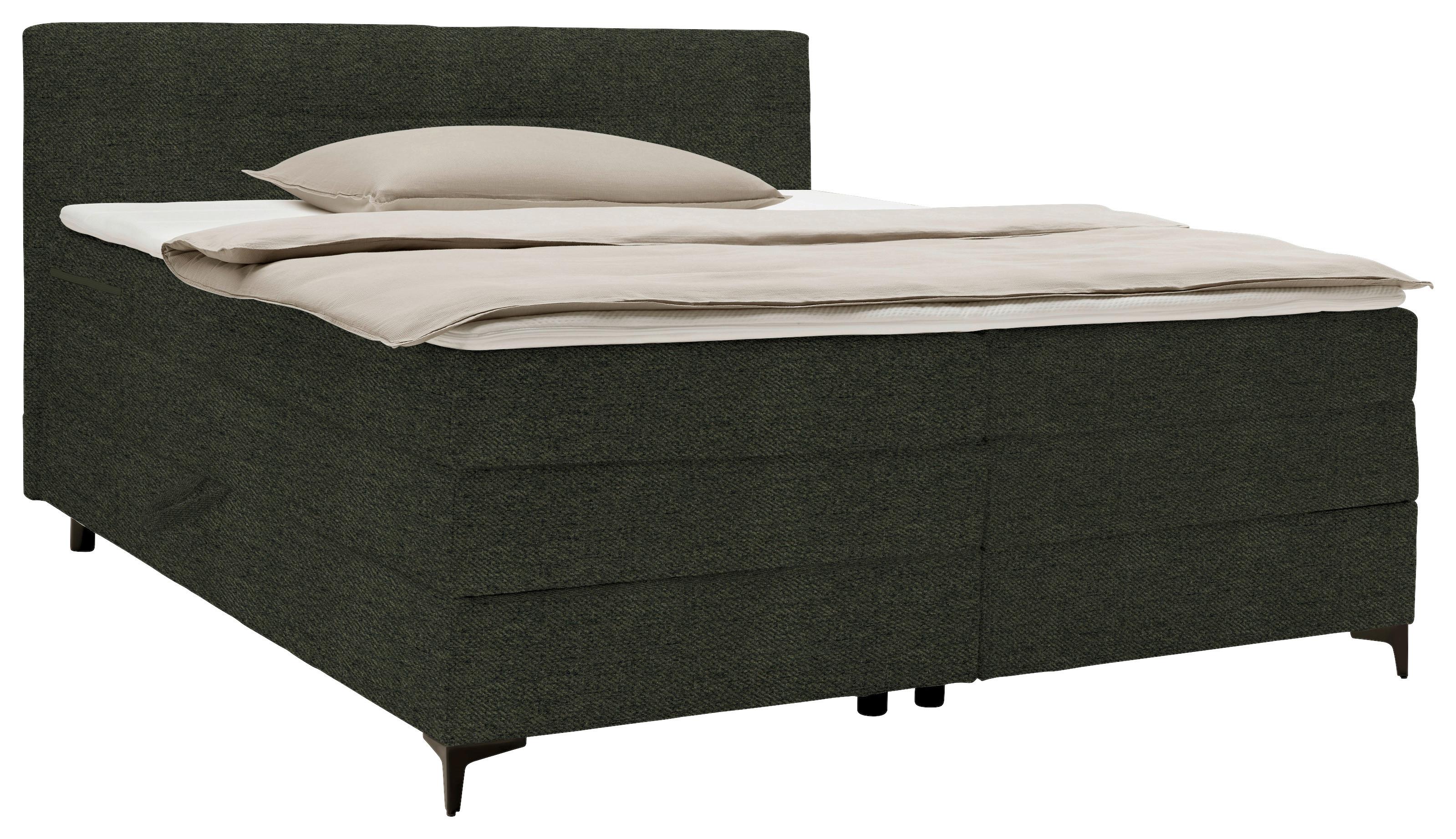 Boxspringbett Bari in Grün ca. 180x200cm - Schwarz/Grün, KONVENTIONELL, Textil/Metall (180/200cm) - Mömax