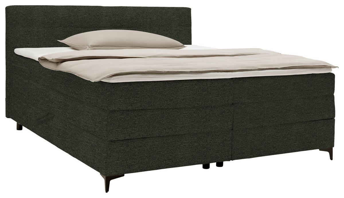 Boxspringbett Bari in Grün ca. 180x200cm - Schwarz/Grün, KONVENTIONELL, Textil/Metall (180/200cm) - Mömax