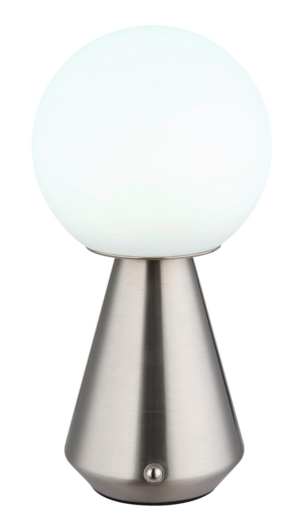 AKKU-TISCHLEUCHTE 21029N SORA - Weiss/Nickelfarben, Design, Kunststoff/Metall (12/23,5cm) - Globo