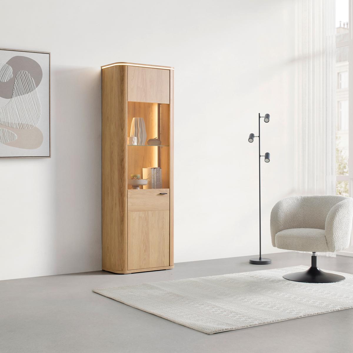 Vitrine Lagos Eichefarben - Eichefarben/Anthrazit, Modern, Glas/Holzwerkstoff (69,2/209,5/37,5cm) - Premium Living