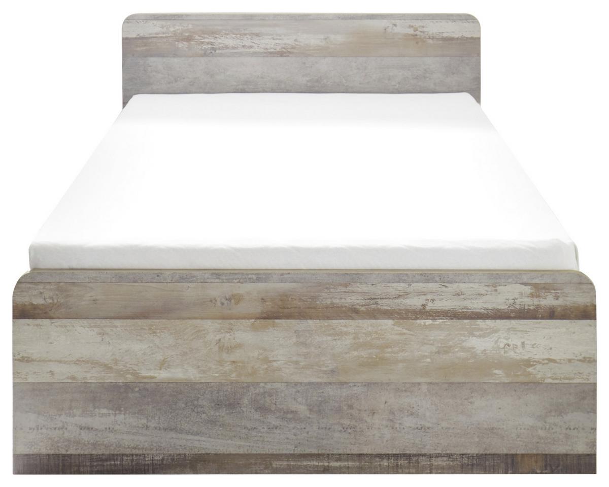 Stauraumbett in Braun/Grau/ Weiss 'Moon' - Weiss/Schwarz, Modern, Holzwerkstoff/Kunststoff (140/200cm) - MID.YOU