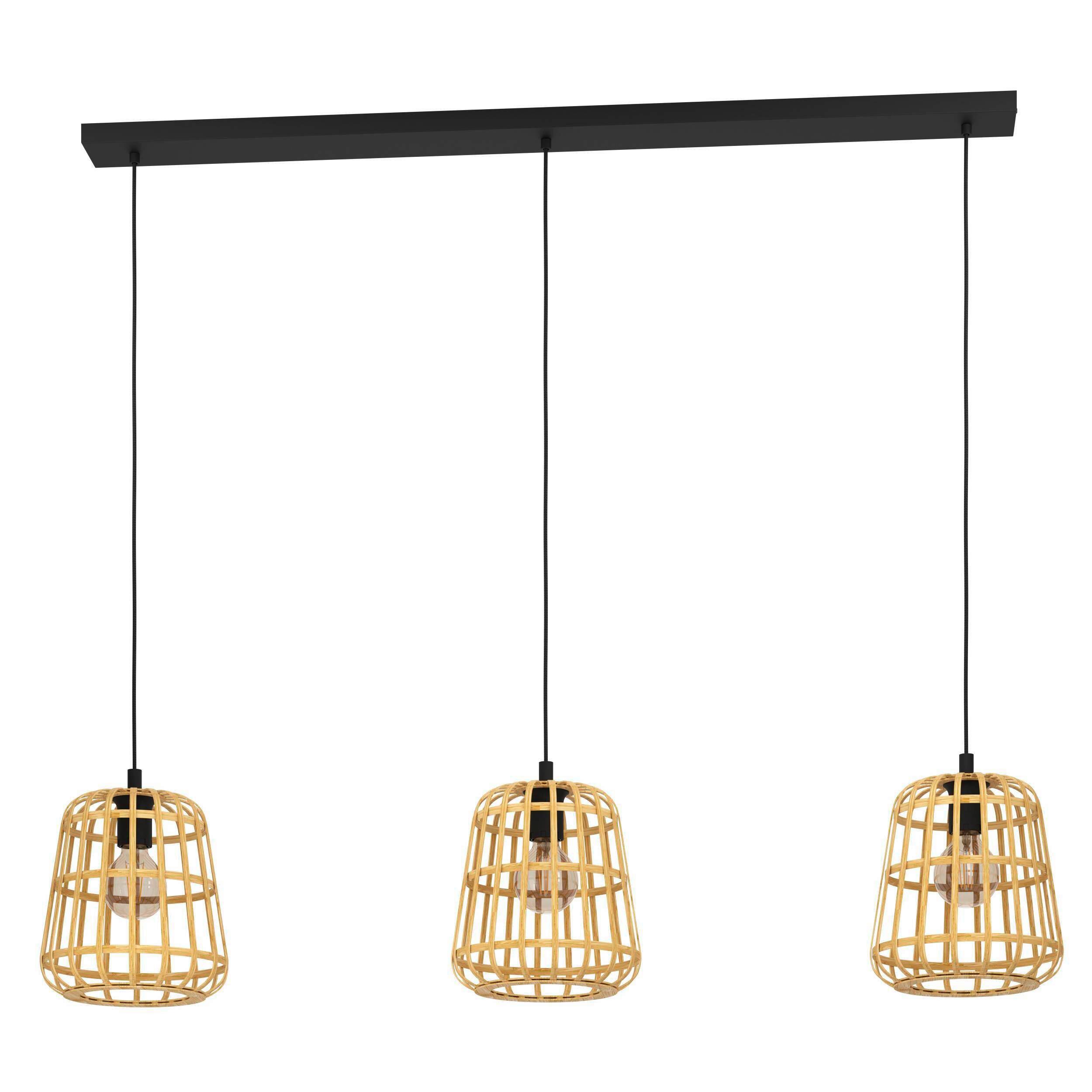 Hängeleuchte 390153_montezuelo - Schwarz/Naturfarben, Natur, Holz/Metall (129/24/150cm) - Eglo