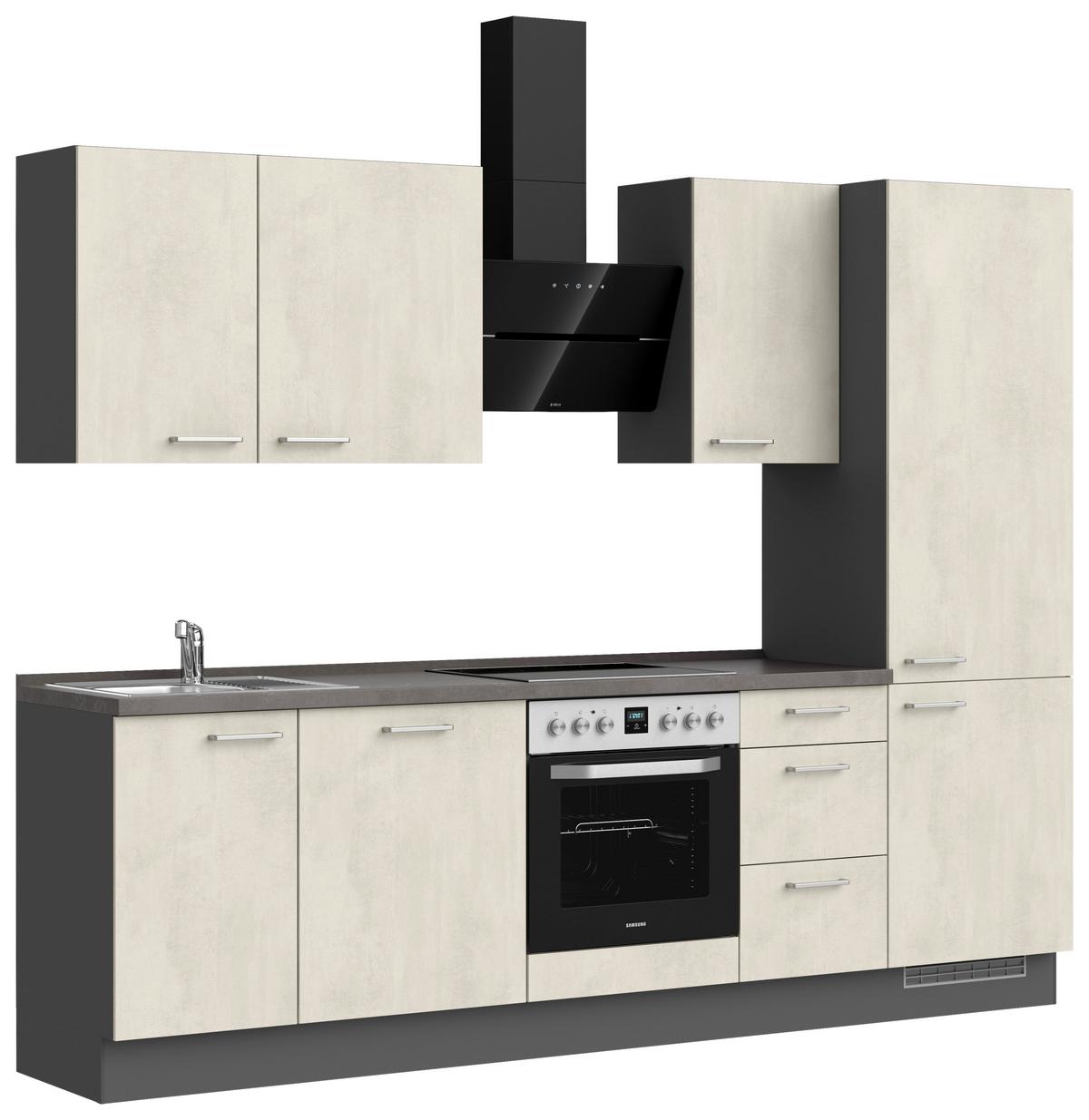 Küchenblock Riva High m. Geräten Weiß - Schieferfarben/Edelstahlfarben, MODERN, Holzwerkstoff/Metall (270cm) - Nobilia