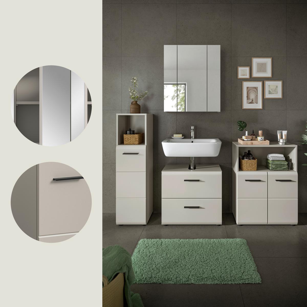 Badezimmer Ice Kaschmir 4-teilig - Kaschmir/Schwarz, Trend, Glas/Holzwerkstoff (150cm) - MID.YOU