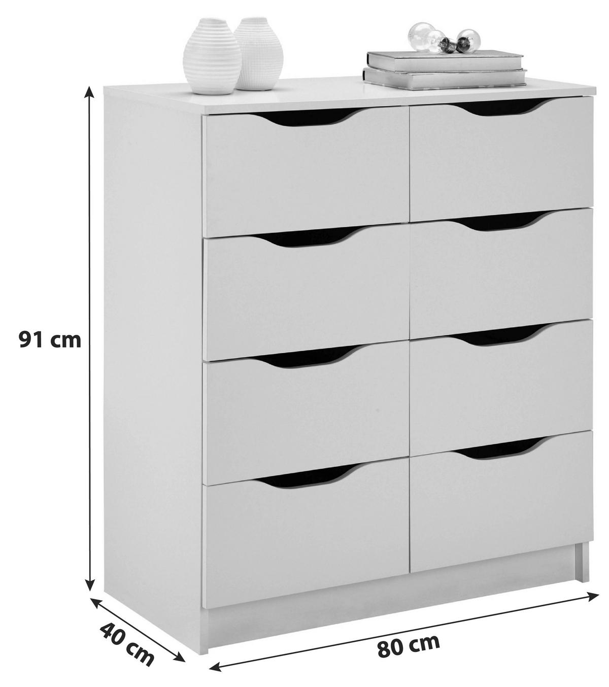 Komoda Westphalen, Bela, 8 Predalov - bela, Trendi, leseni material (80/91/40cm) - MID.YOU
