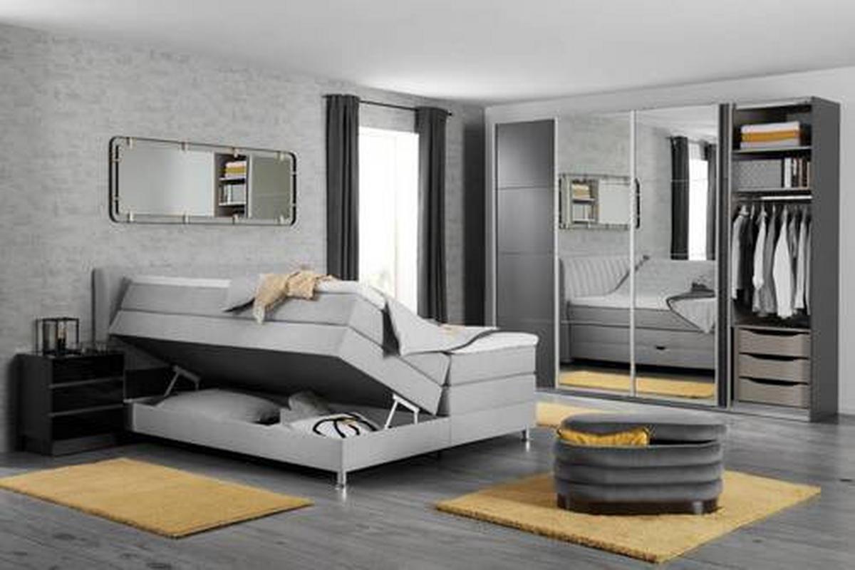 Boxspringbett in Grau ca. 160x200cm - Chromfarben/Grau, Konventionell, Kunststoff/Textil (160/200cm) - Premium Living
