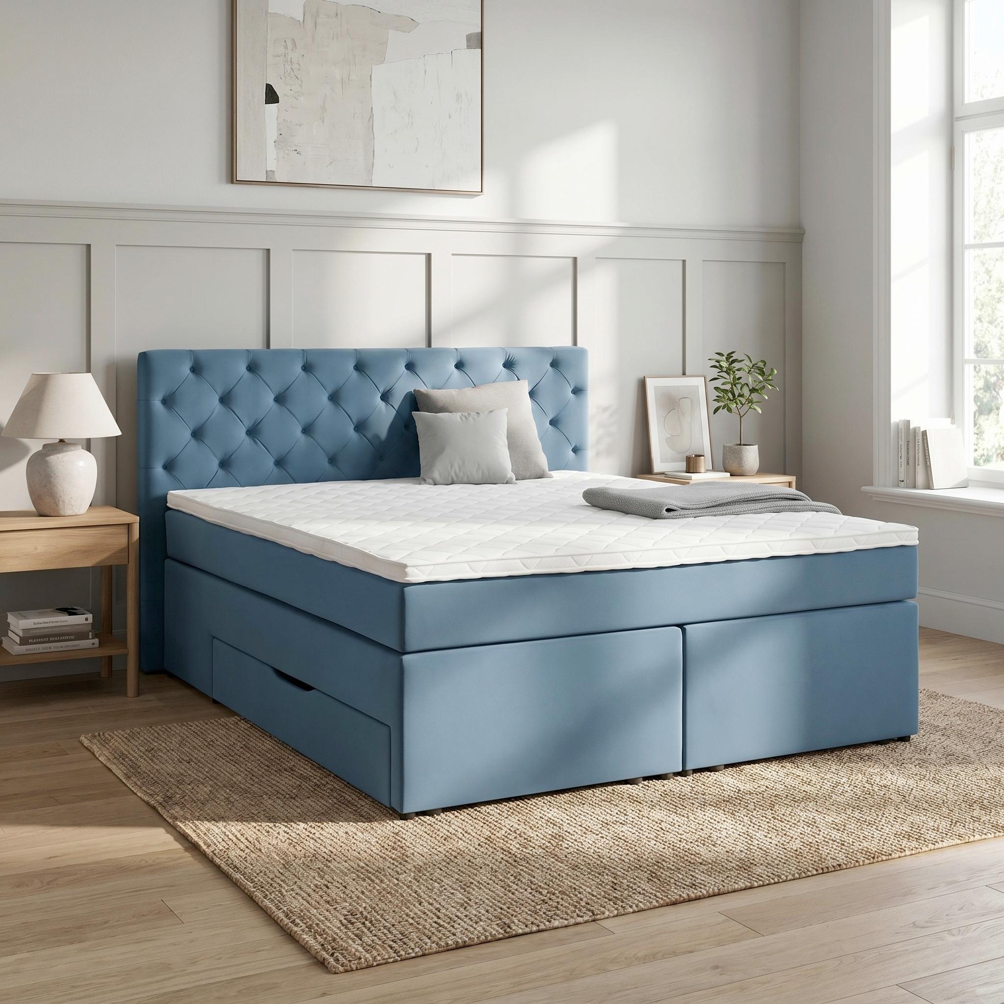 Boxspringbett Chester Blau ca. 180x200cm - Blau/Schwarz, Holzwerkstoff/Kunststoff (180/200cm) - Mömax
