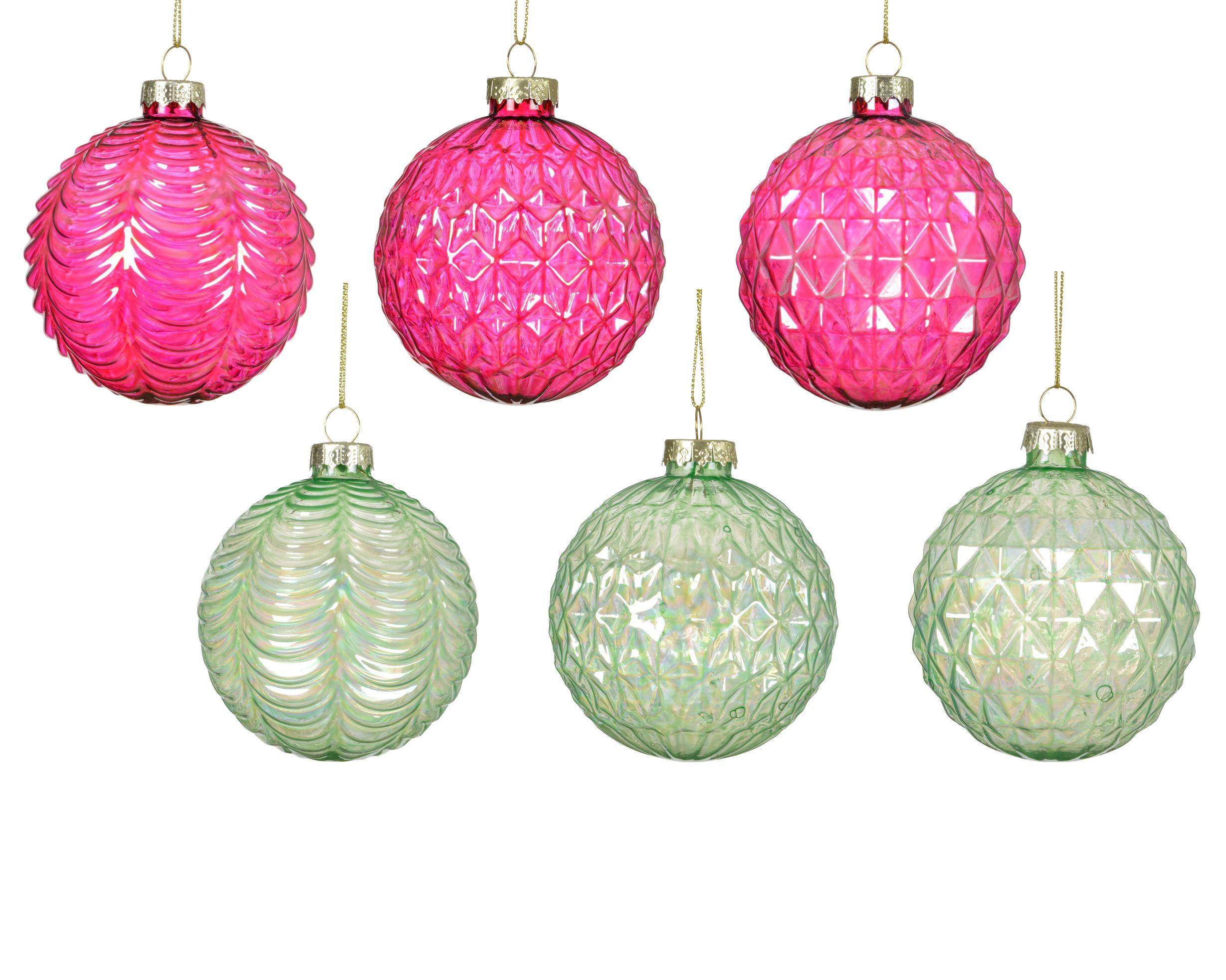 Glob de Crăciun din sticlă cca. 8 cm Elsie - verde deschis/roz, Basics, sticlă (8cm)