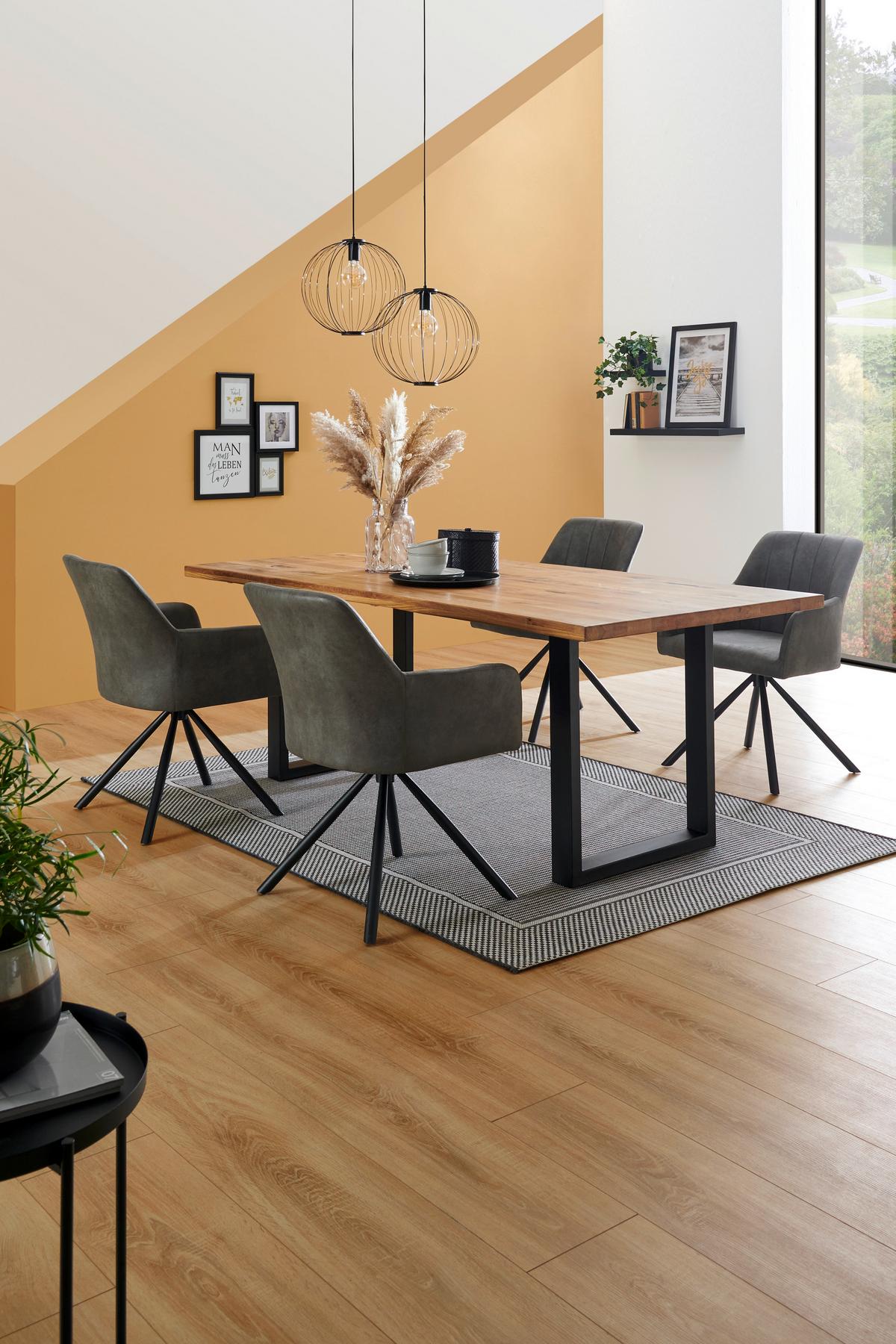 Masă sufragerie Rockford - culoare lemn stejar/negru, Modern, lemn/metal (200/77/100cm)