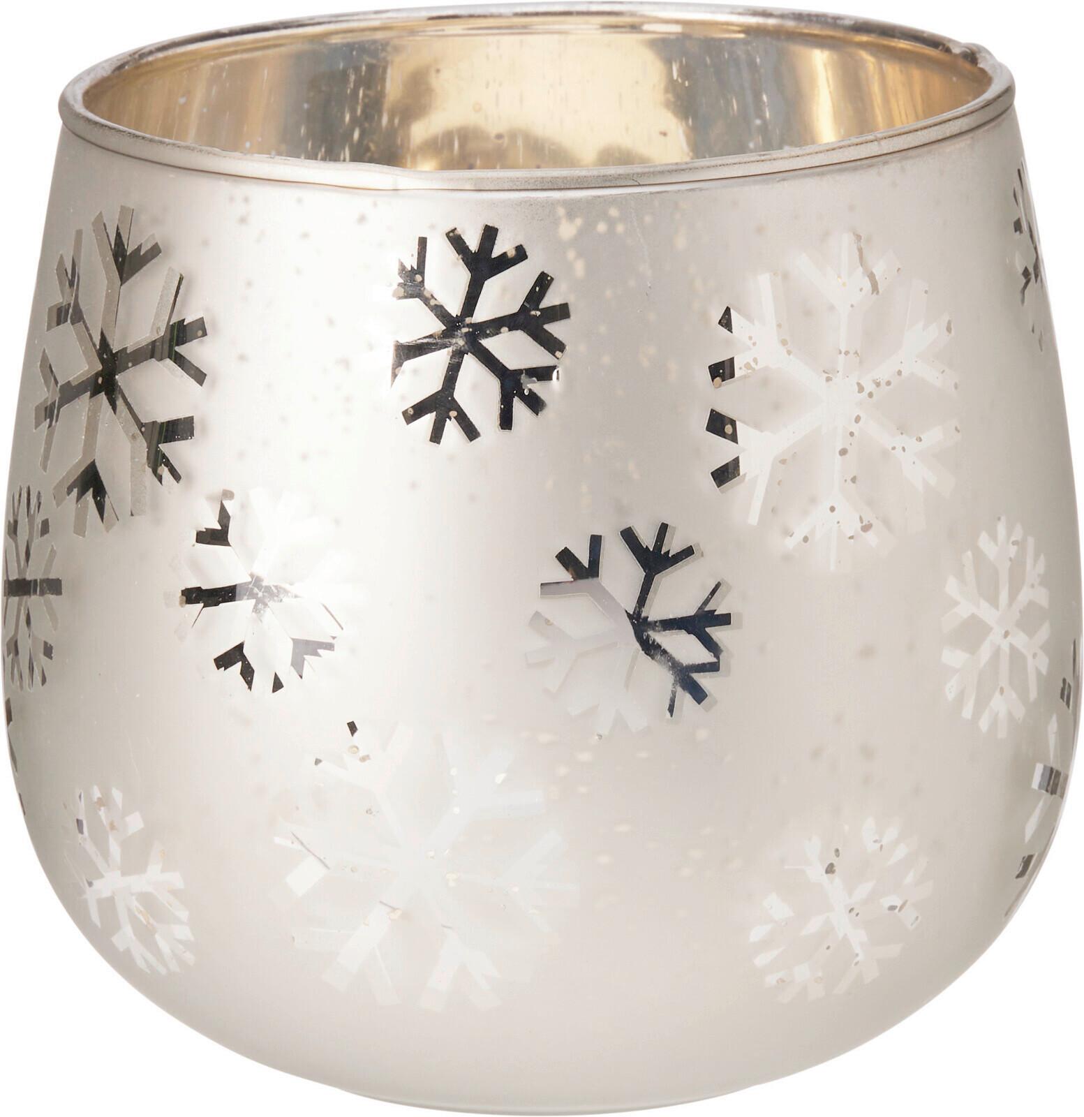 Teamécsestartó Snowflake - aranyszínű/fehér, üveg (13/12,5cm)