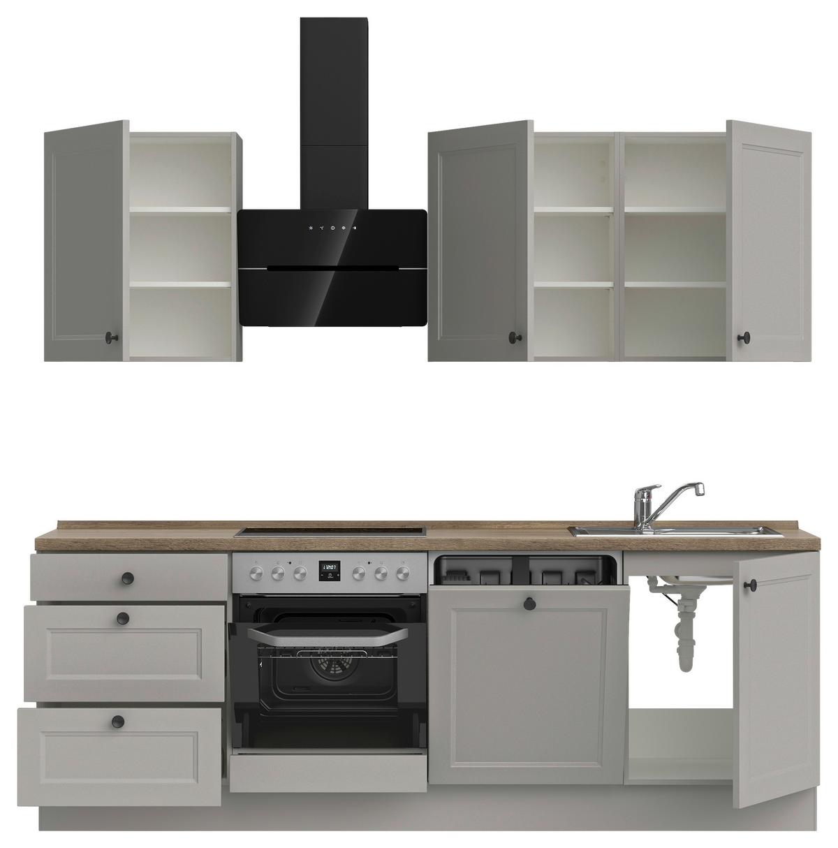 Küchenblock Cascada High m. Geräten Grau - Eiche dunkel/Schwarz, MODERN, Holzwerkstoff/Metall (240cm) - Nobilia