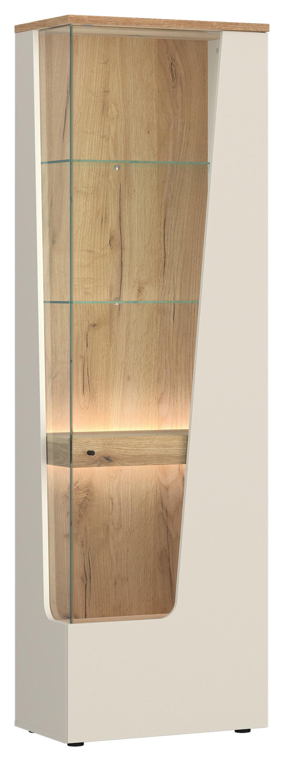 Vitrină CUT OUT - cașmir/culoare lemn stejar, Modern, sticlă/material pe bază de lemn (60/198/40cm) - Premium Living