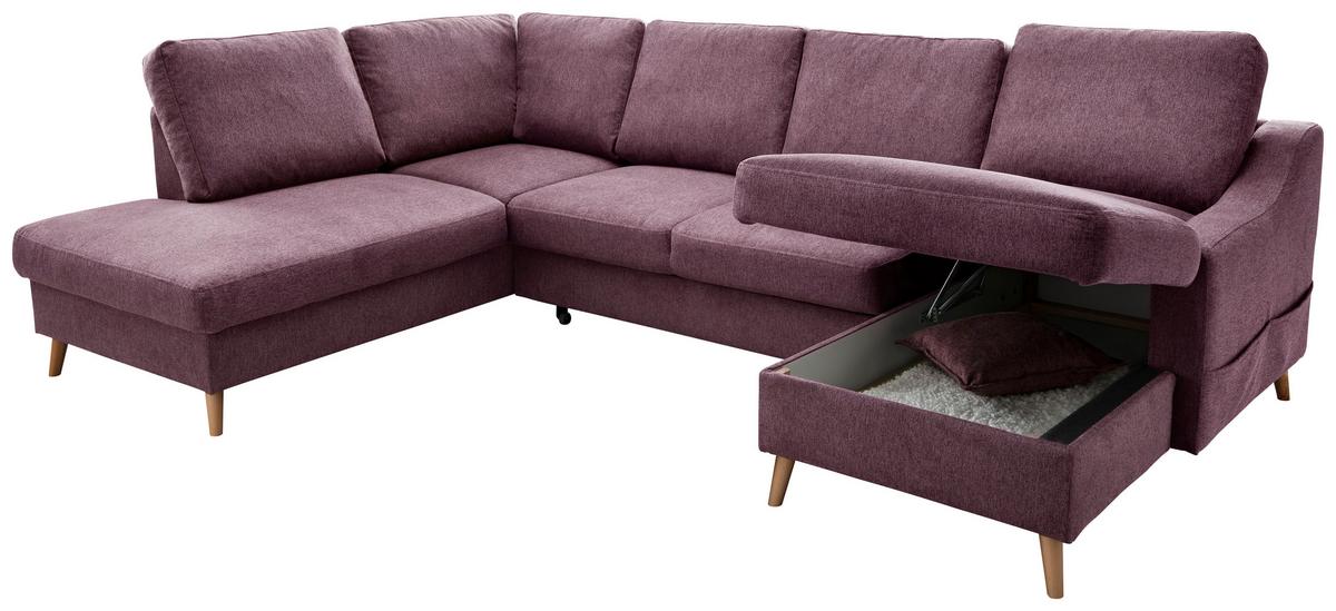 Wohnlandschaft Valentina Bordeaux Struktur - Bordeaux/Naturfarben, KONVENTIONELL, Holz/Textil (200/301/150cm) - P & B