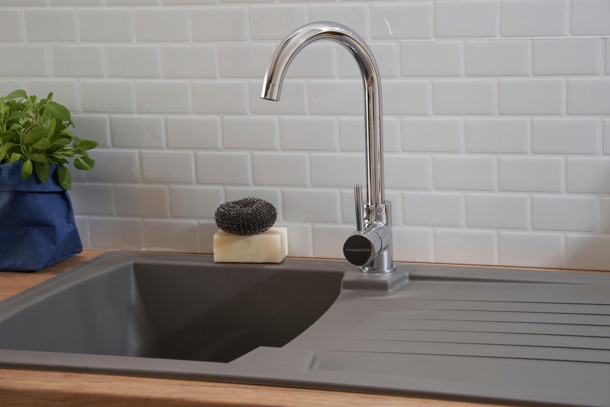 Spüle Boston Grau Kunststein B: ca. 86 cm - Grau, Trend, Glas/Kunststoff (86/20/50cm) - Respekta