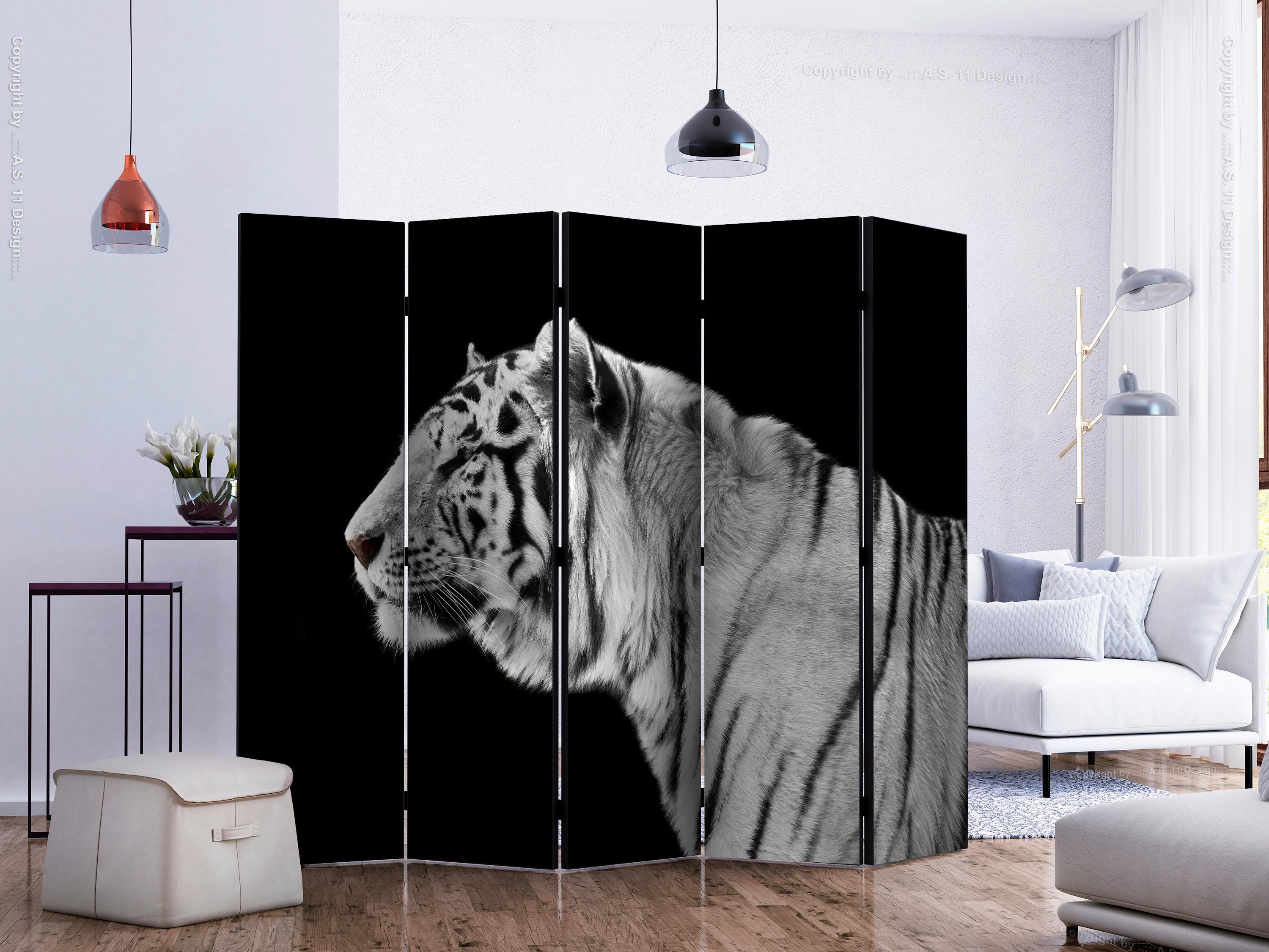 Paravan White Tiger I, 5-Delni, Dvostranski - črna/bela, Basics, tekstil/les (225/172/3cm) - artgeist
