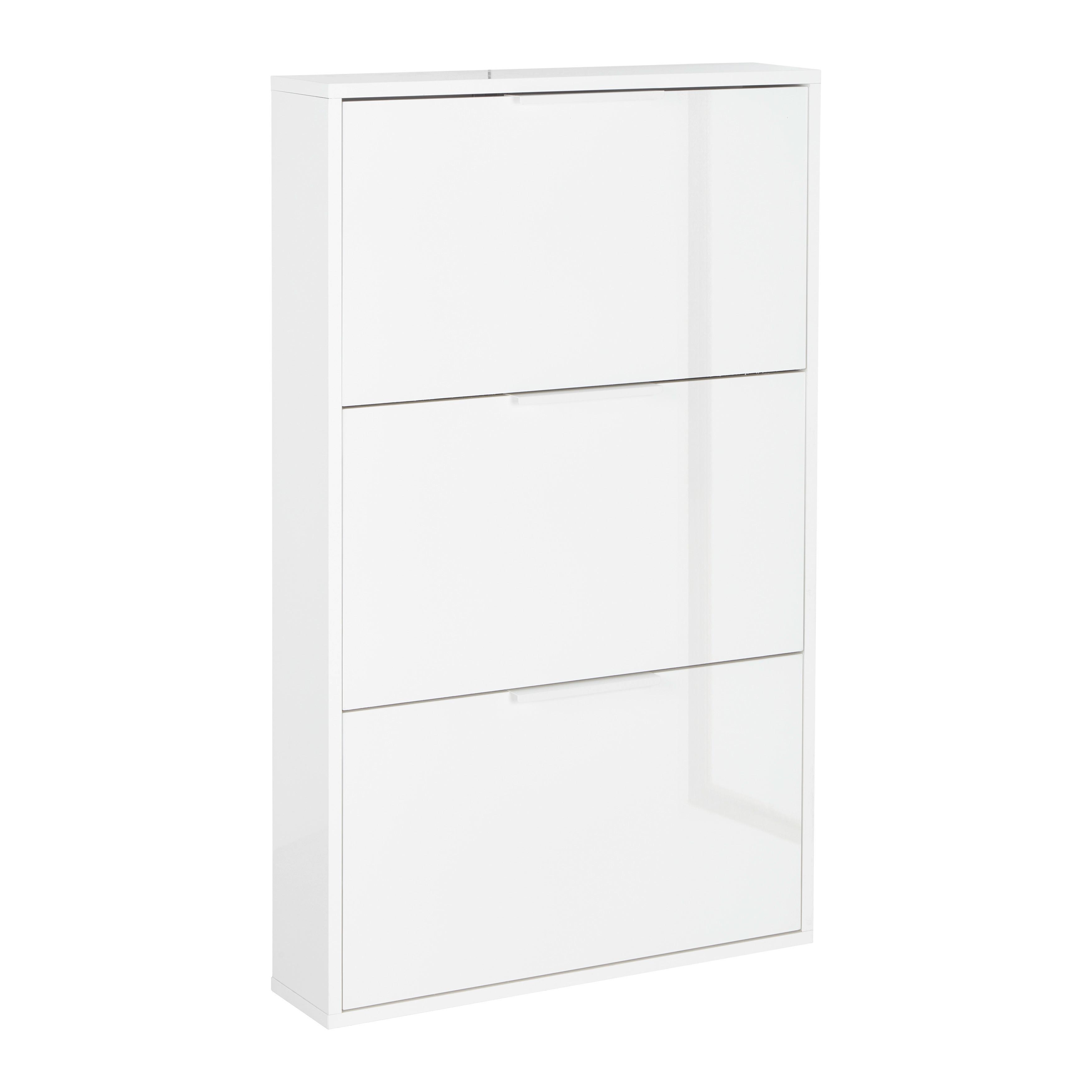 Schuhkipper Espresso Weiß Hochglanz - Weiß Hochglanz/Weiß, KONVENTIONELL, Holzwerkstoff (65/106/15cm) - Mömax