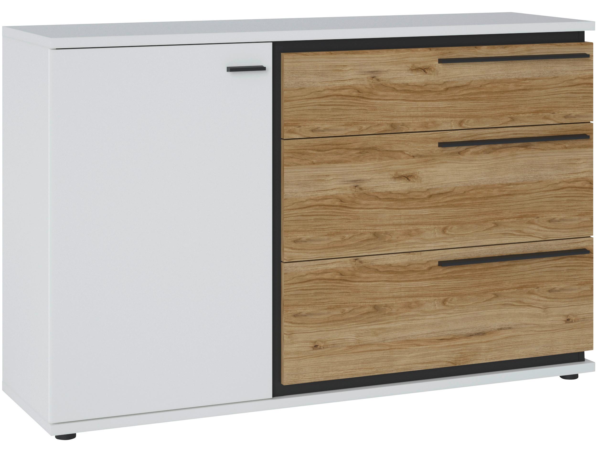 Comodă SALINAS - alb/culoare lemn stejar, Trend, material pe bază de lemn (132,9/85/40cm) - Modern Living