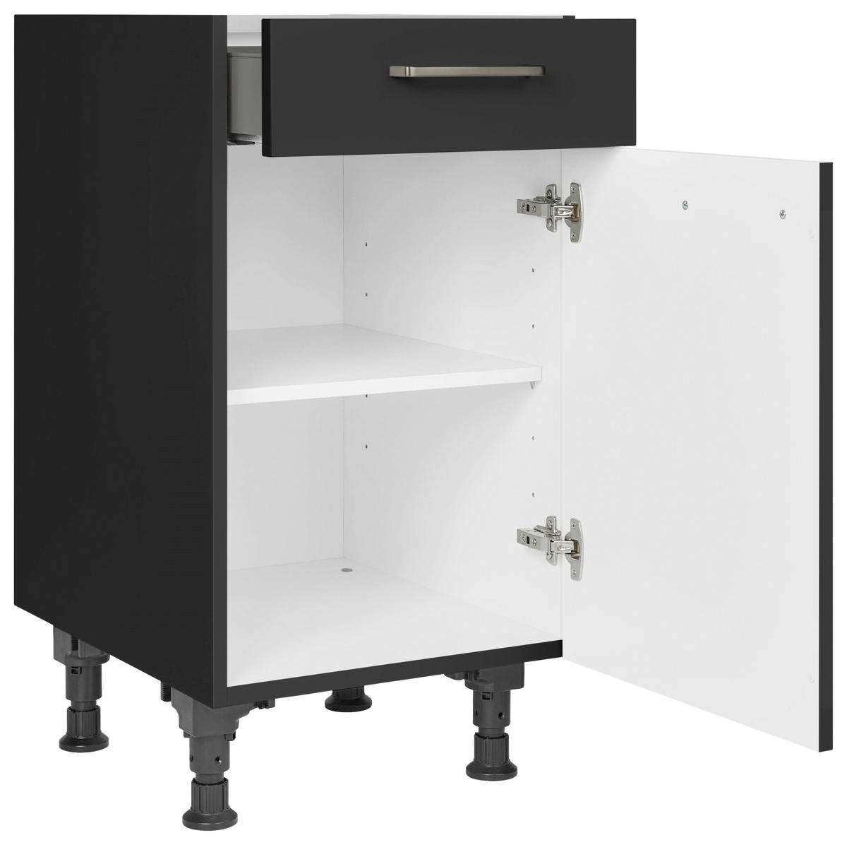 Schubkastenunterschrank Touch Schwarz - Edelstahlfarben/Schwarz, MODERN, Holzwerkstoff/Metall (45/87/56cm) - Nobilia