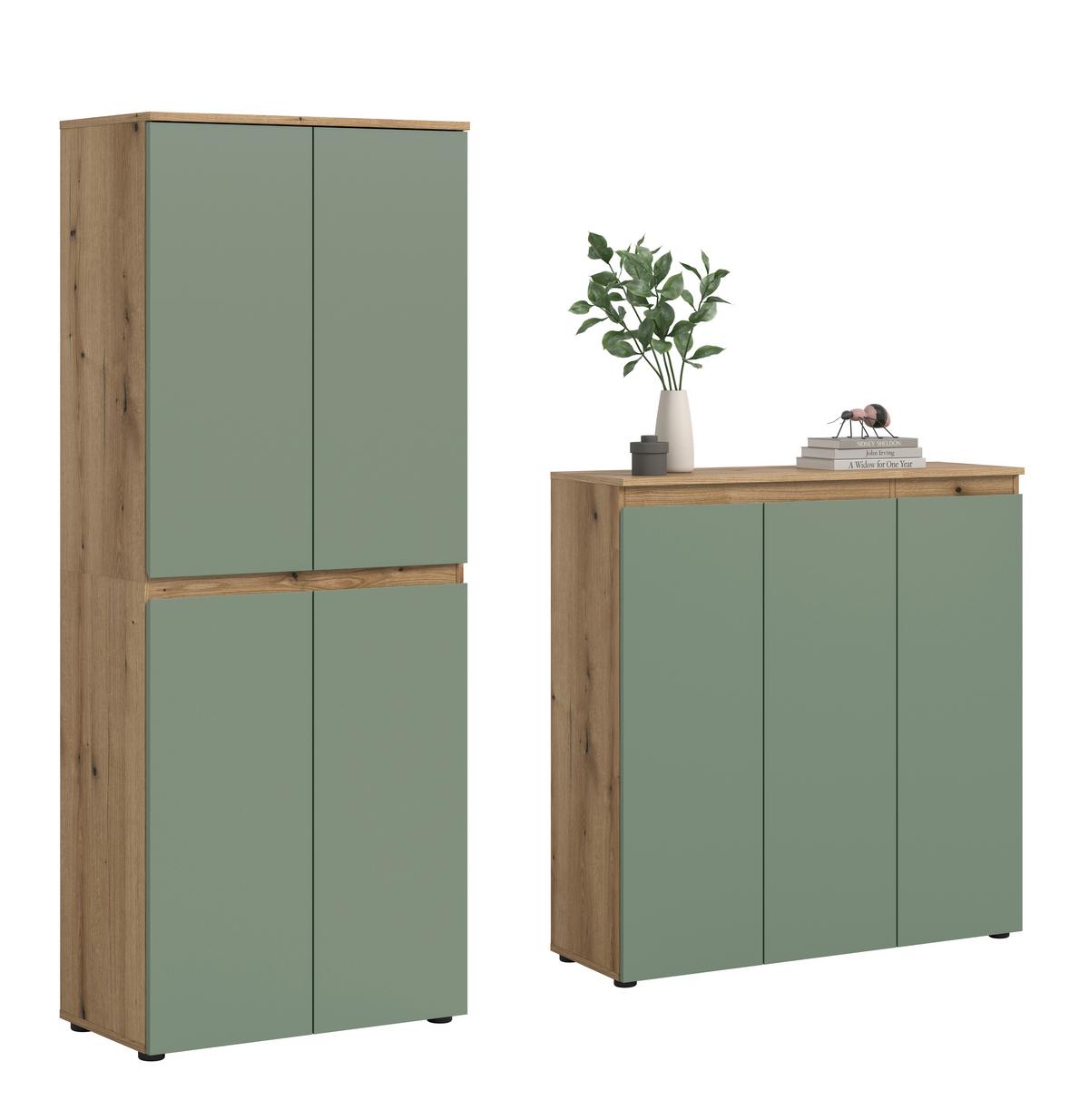 Garderobenschrank Scarpa Graugrün/Eiche - Eichefarben/Schwarz, Design, Holzwerkstoff/Kunststoff (190/175/37cm) - Livetastic