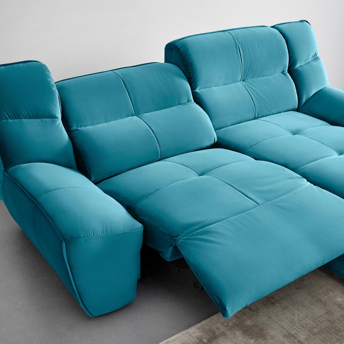 Wohnlandschaft Wega Türkis Samt mit Relaxfunktion - Türkis/Schwarz, MODERN, Textil/Metall (220/88/165cm) - Bessagi Home
