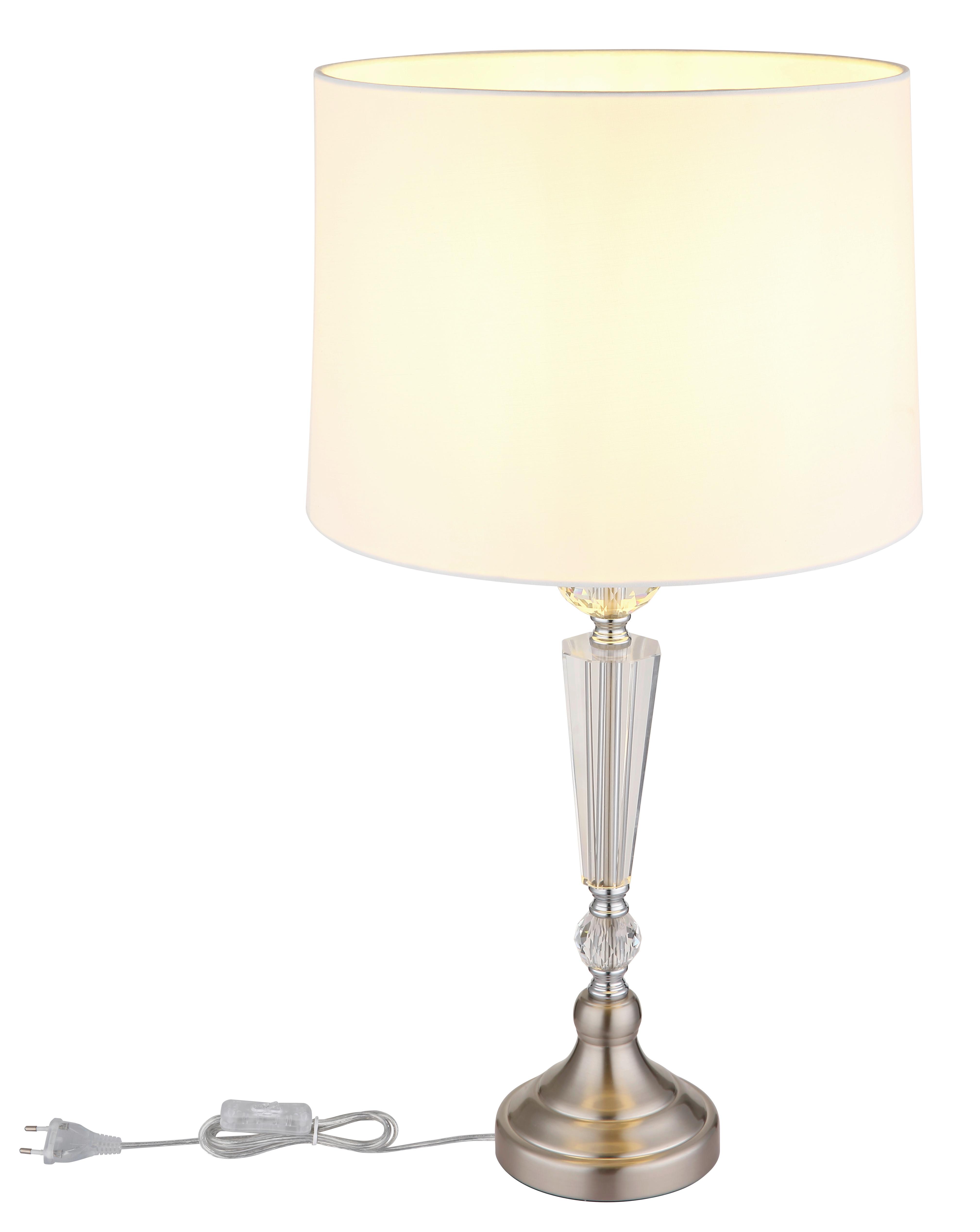 TISCHLEUCHTE 24146W - Klar/Weiss, Konventionell, Glas/Textil (35/66cm) - Globo