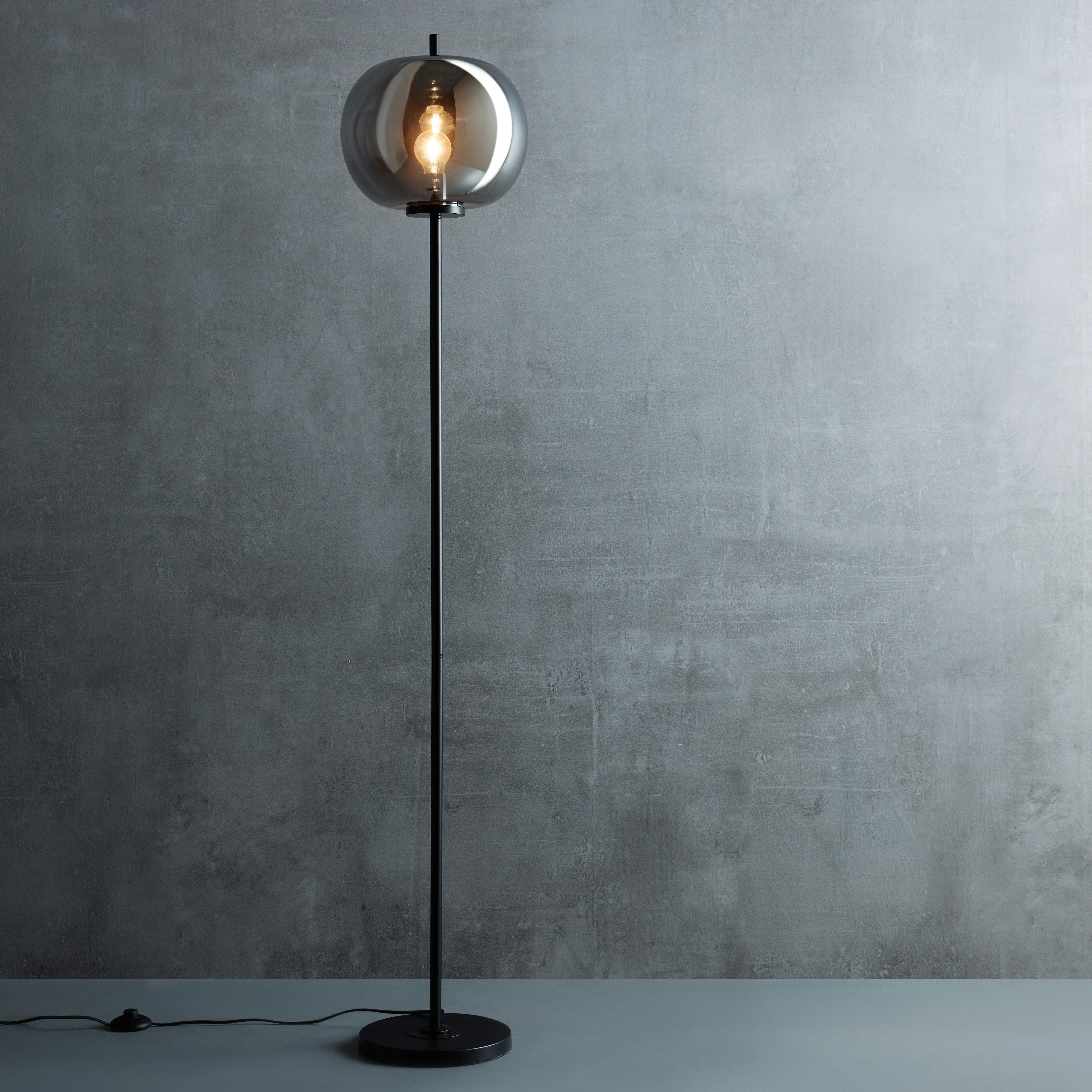 Stehleuchte Blacky in Grau max. 60 Watt - Schwarz/Grau, MODERN, Glas/Metall (30/160cm)