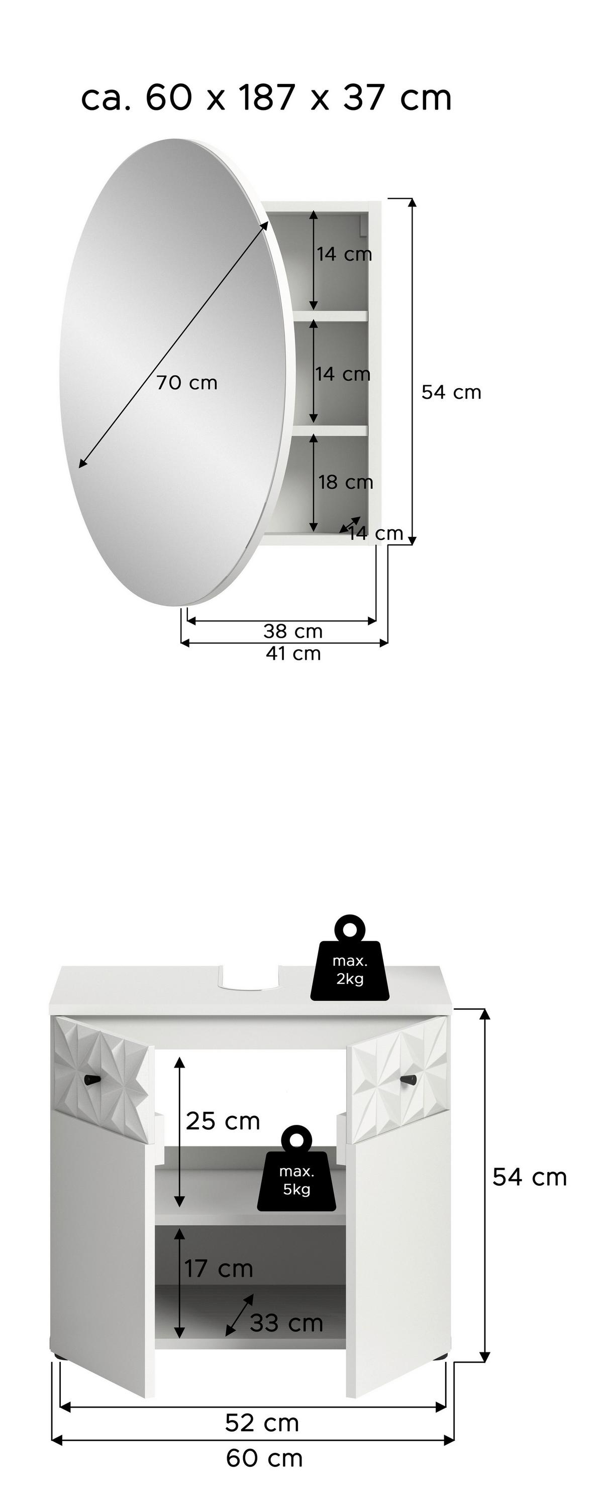 Kopalnica Prisma, Bela, 2-Delna - Moderno (60cm) - MID.YOU
