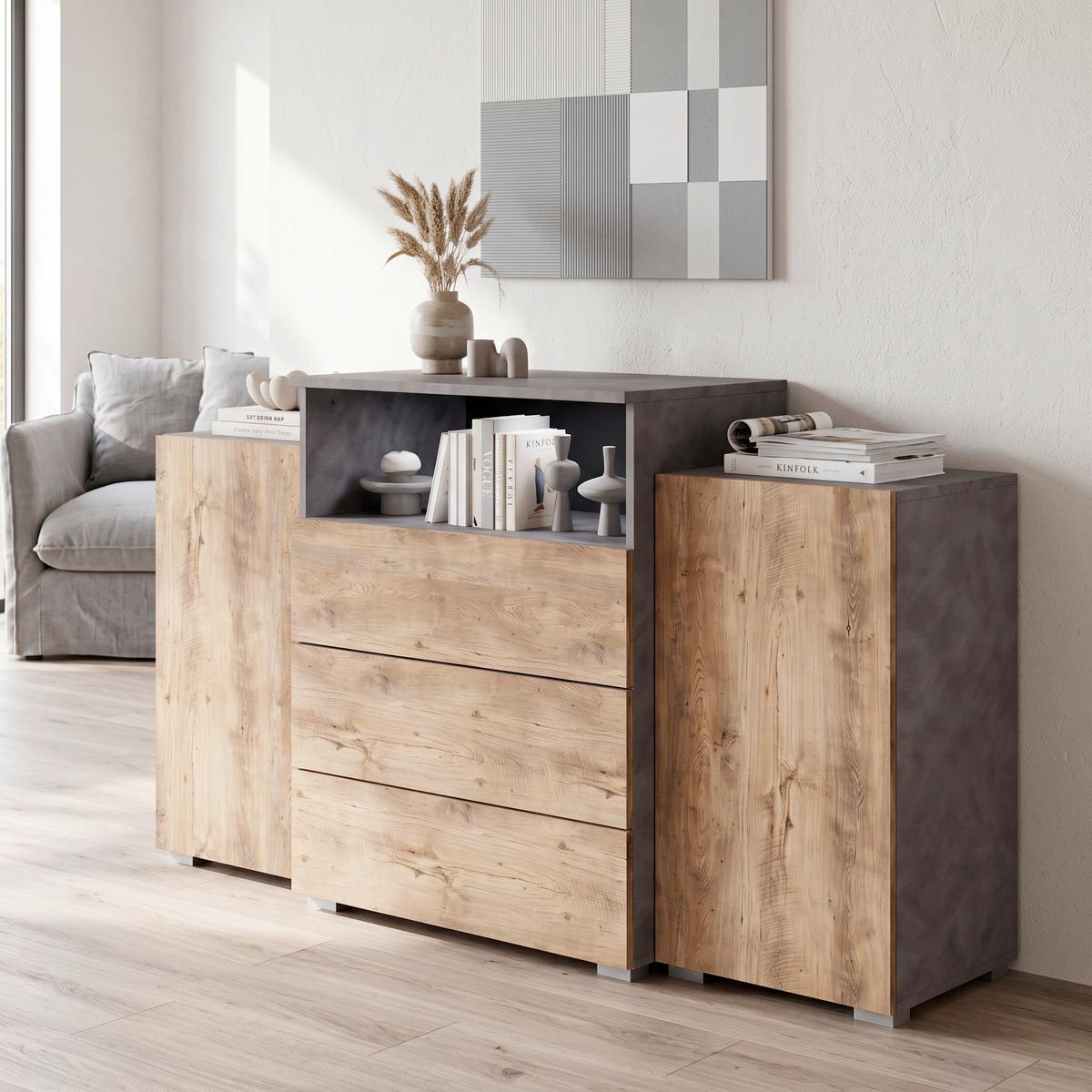 Tálalószekrény Urban 150 - antracit/gesztenyeszínű, Lifestyle, faalapú anyag (150/80,7/39cm) - P & B
