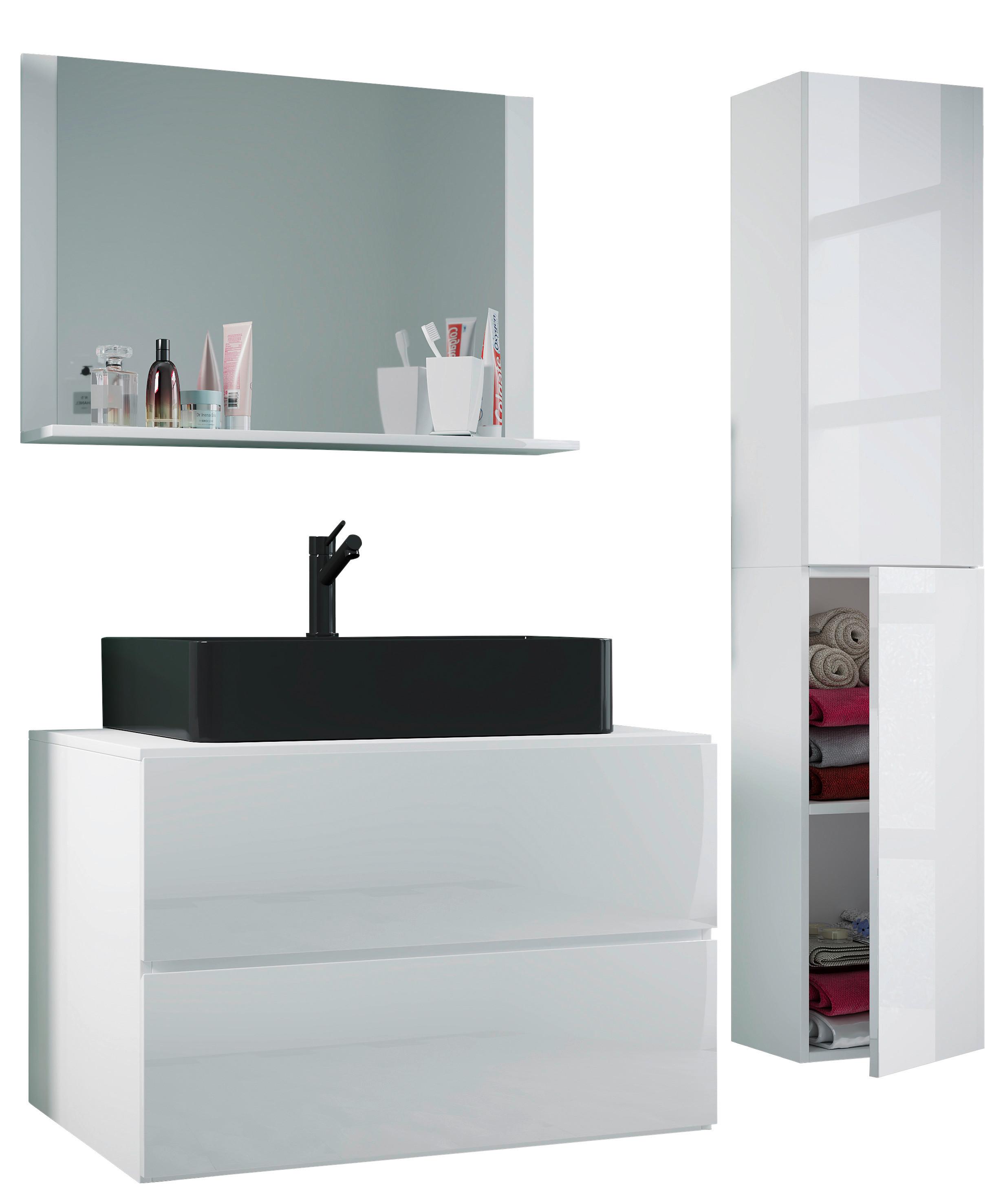 Kopalnica Lendas L, Bela - črna/bela, Moderno, steklo/leseni material (114cm) - MID.YOU