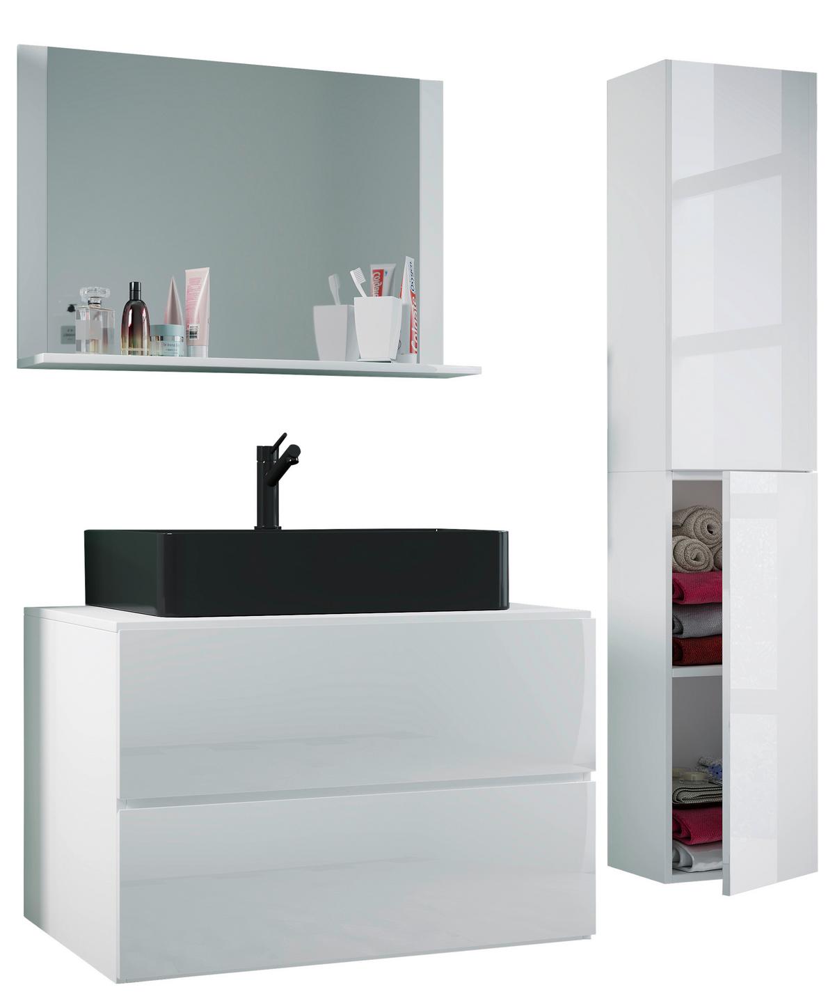 BADEZIMMER LENDAS BL L - Weiss/Schwarz, Modern, Glas/Keramik (114cm) - MID.YOU