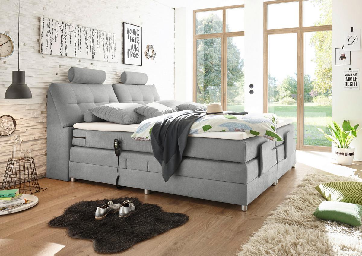 Boxspringbett Palermo elektrisch 180x200cm Hellgrau - Silberfarben/Hellgrau, MODERN, Holzwerkstoff/Kunststoff (180/200cm) - MID.YOU