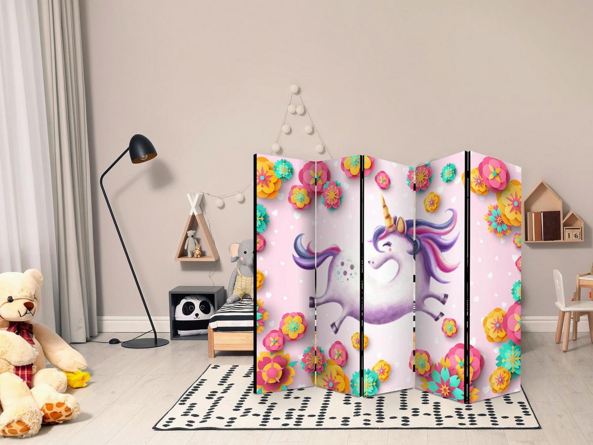Paravan Lithe Unicorn I, 5-Delni, Dvostranski - vijolična/pink, Basics, tekstil/les (225/172/3cm) - artgeist