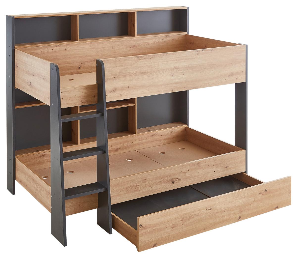 Krevet Na Kat Sely - hrast Artisan/antracit, Konvencionalno, drvni materijal (90/200cm) - Based