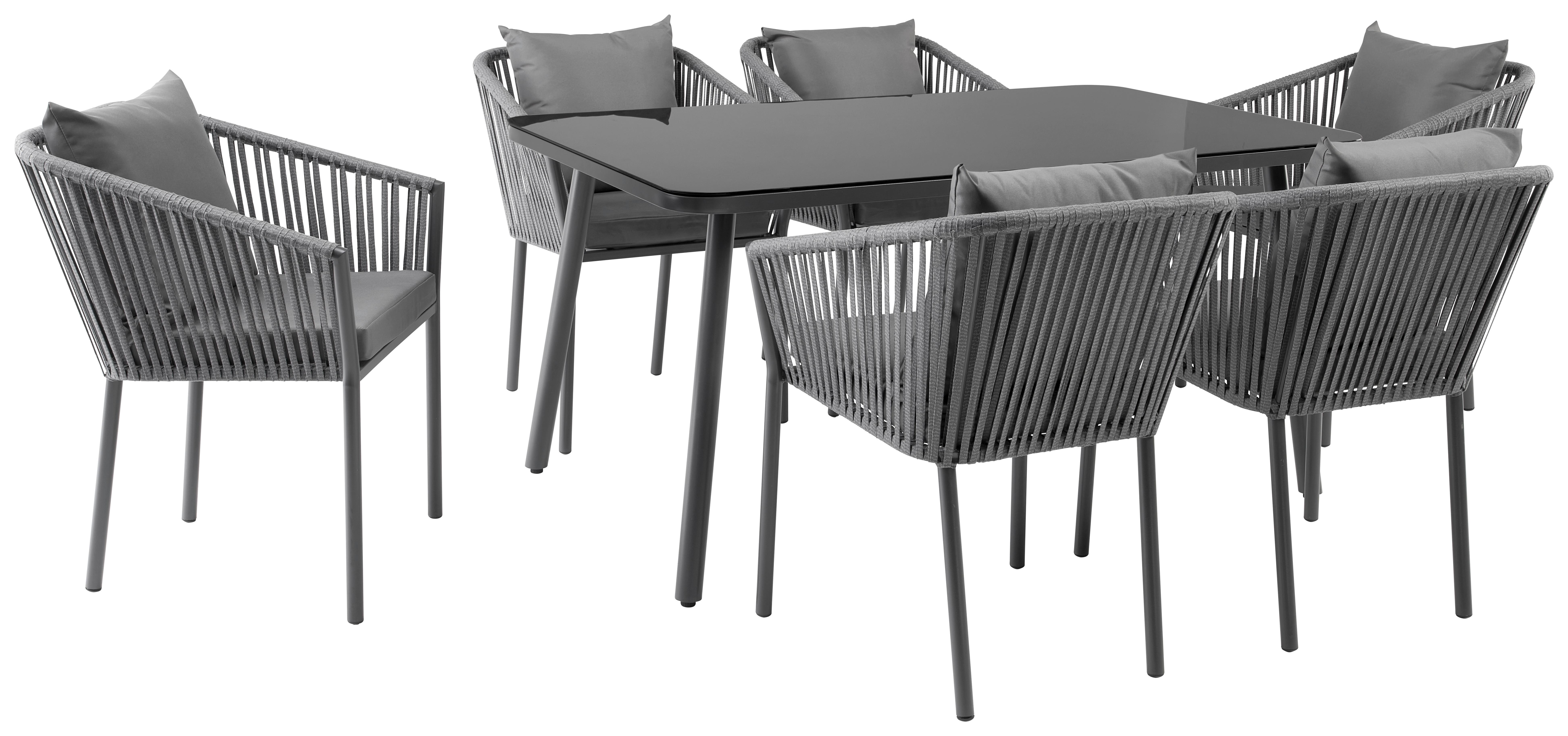 Dining-Loungeset Toscan, 7-teilig - Dunkelgrau/Schwarz, Modern, Glas/Textil (150/62/74/81/90/61cm) - Modern Living