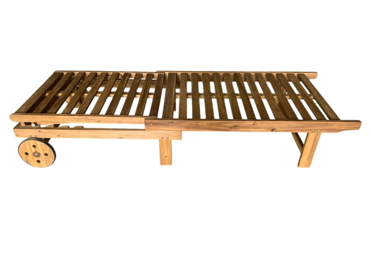 LEŻAK OGRODOWY TENERIFFA - kolor akacjowy/szary, Basics, drewno/tkanina (186/32/70cm) - Ambia Garden