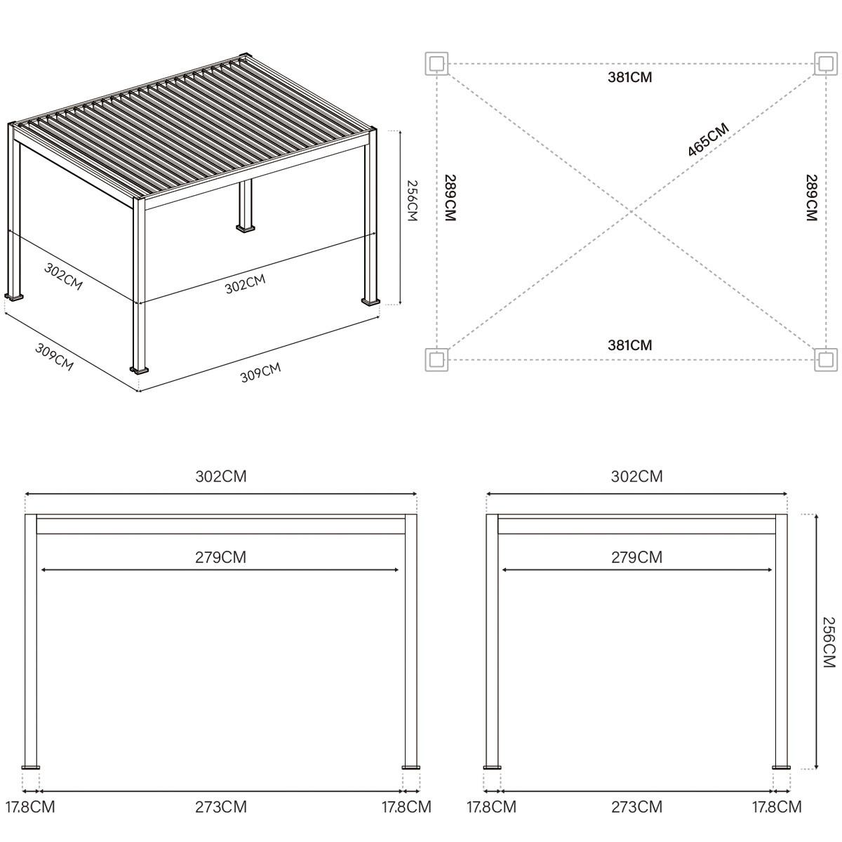 Pergola Deluxe ca. 300x400 cm Weiß Netzbetrieb inkl. LED - Weiß, Basics, Metall (400/255/300cm) - Gardenson
