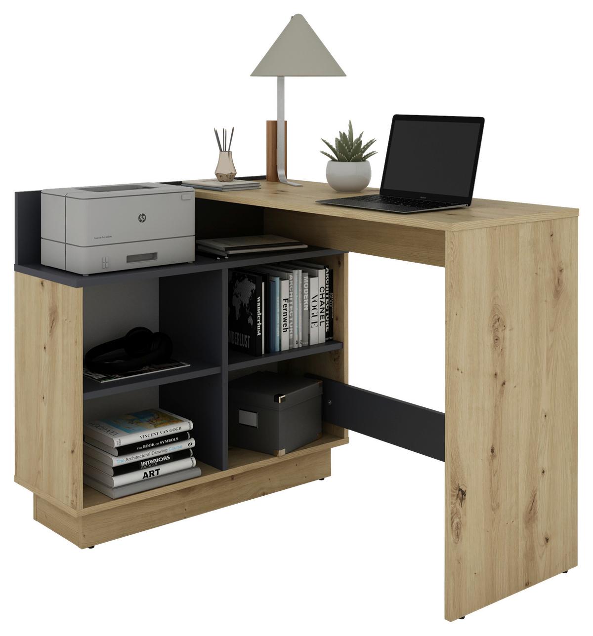 ECKSCHREIBTISCH BERNI - Graphitfarben/Eiche Artisan, MODERN, Holzwerkstoff (102/80/77,5cm) - MID.YOU