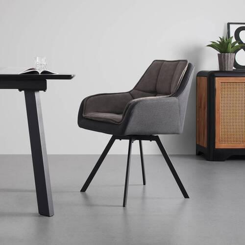 Naslanjač Billy, Siva, Vrtljiv - temno siva/siva, Moderno, kovina/tekstil (62/85/62cm) - Bessagi Home