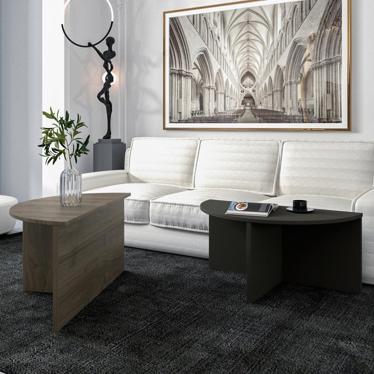 COUCHTISCHSET DOLUNAY COUCHTISCH - Anthrazit/Walnussfarben, Design, Holzwerkstoff - Livetastic