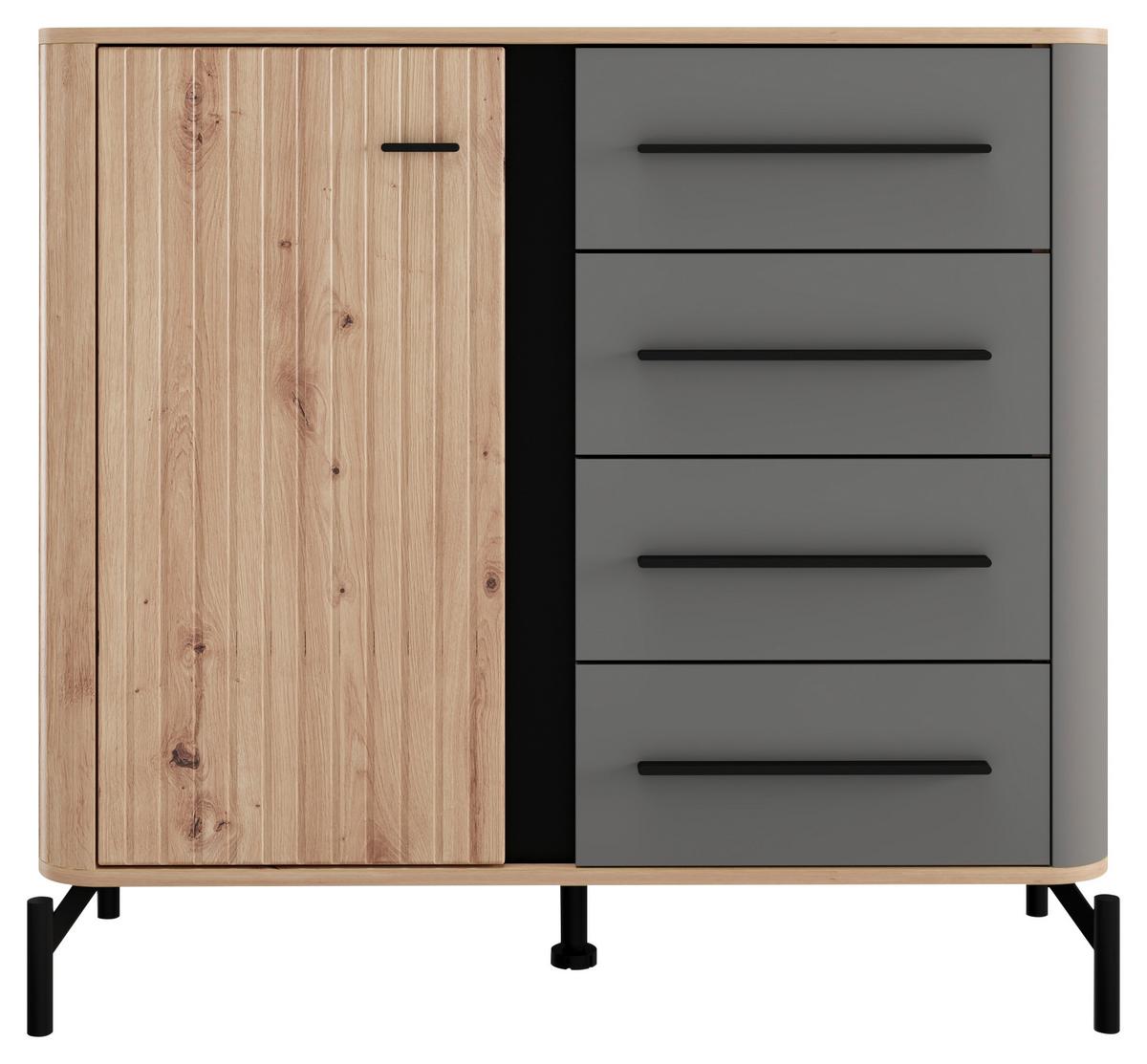 Komód Sinop - grafitszürke/fekete, Modern, faalapú anyag/fém (102,5/94/40cm)