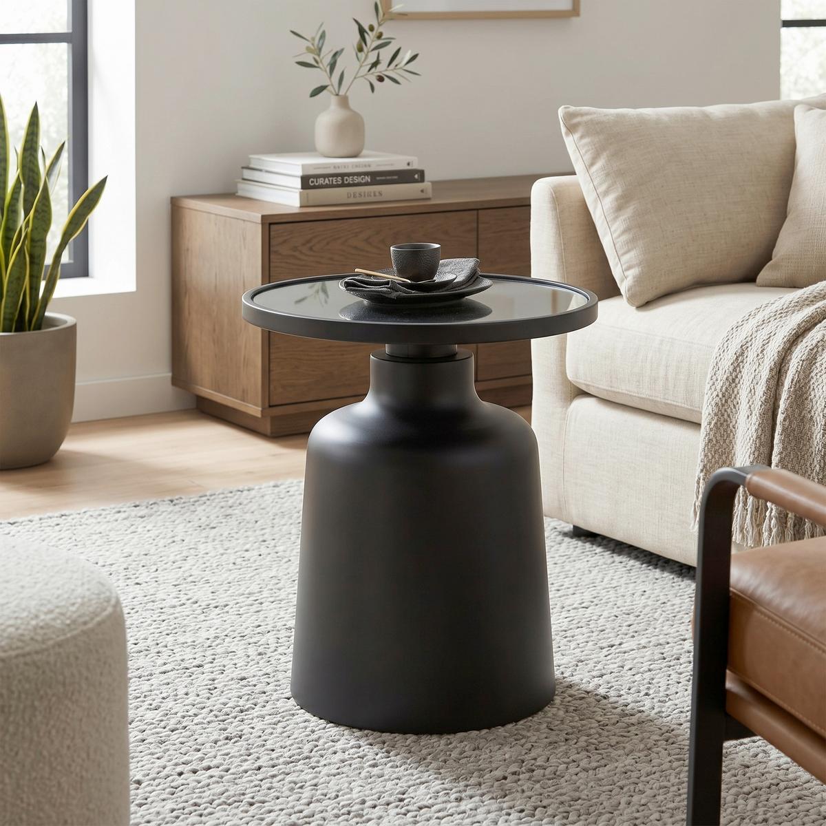 Beistelltisch Jaro Schwarz - Schwarz, MODERN, Glas/Metall (47/47/48cm) - Based