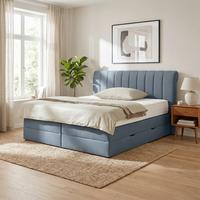 Boxspringbett Belano Dunkelblau ca. 160x200cm - Dunkelblau, KONVENTIONELL, Holz/Holzwerkstoff (160/200cm) - Premium Living