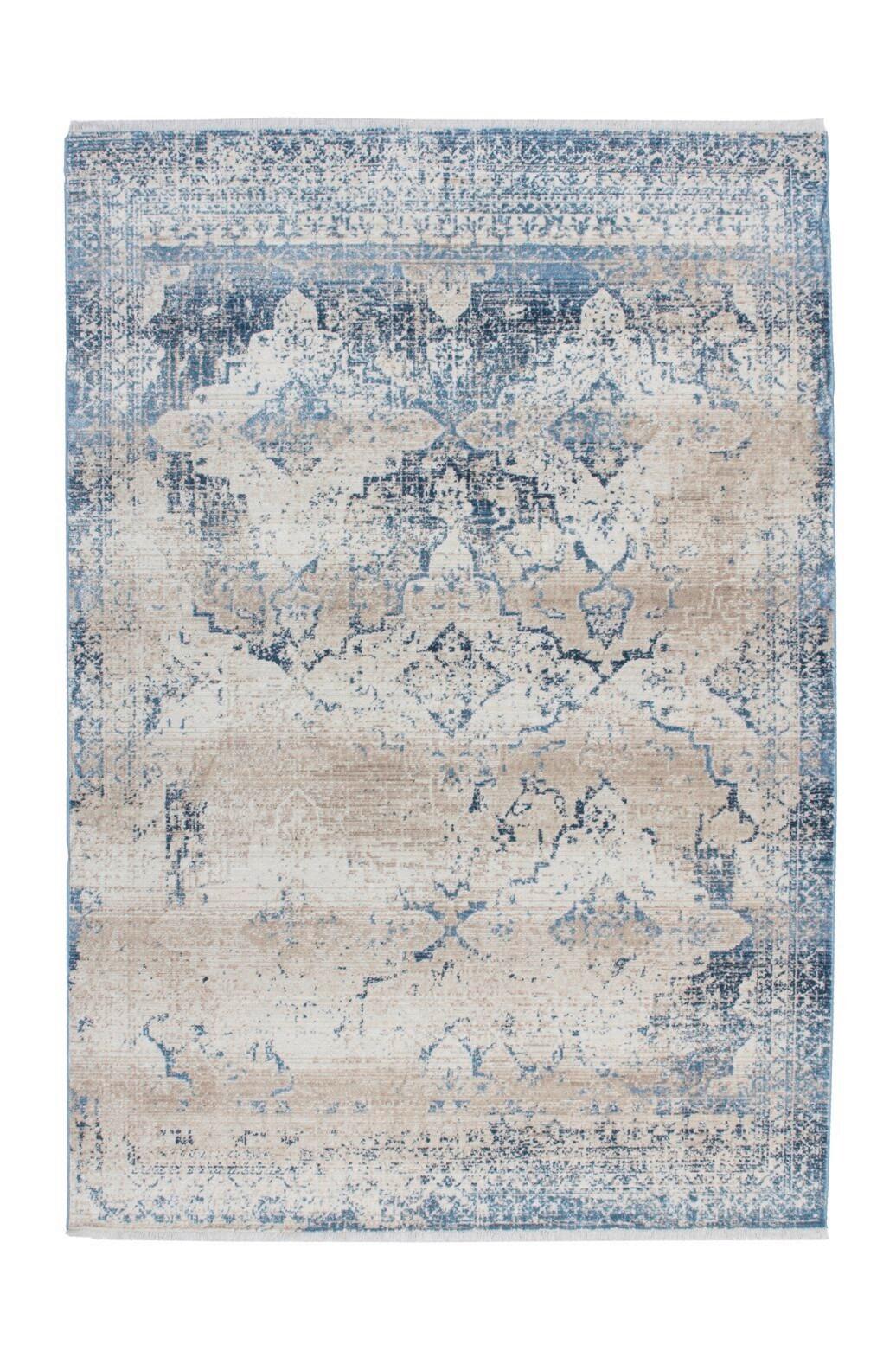Flachwebeteppich Antigua 525 Creme/blau 80x150 - Blau/Creme, Design, Textil (80/150cm) - Kayoom