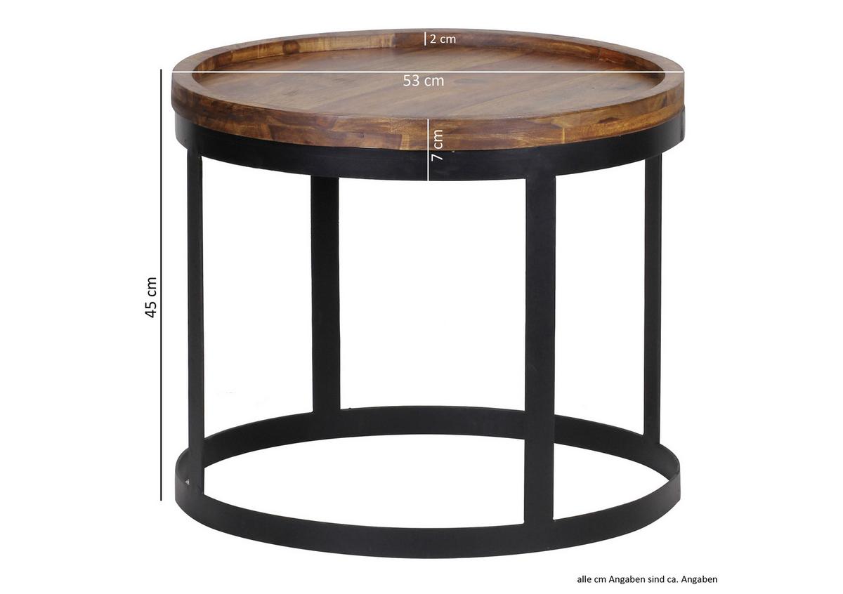 Beistelltischset "Akola", 2-er Set, aus Sheesham - Sheeshamfarben/Schwarz, Design, Holz/Metall (53/53/45cm) - MID.YOU