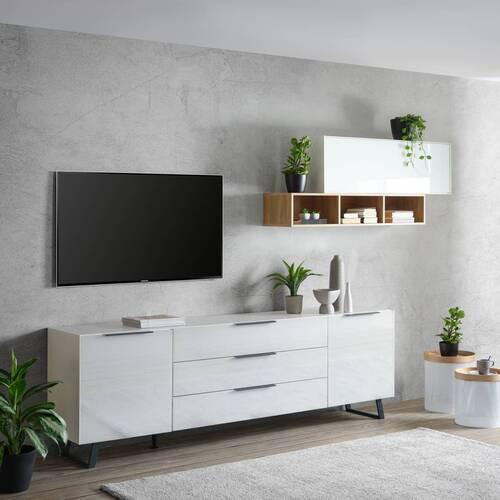Lowboard in Weiss - Weiss/Edelstahlfarben, Modern, Glas/Holzwerkstoff (235/63/45cm) - Premium Living